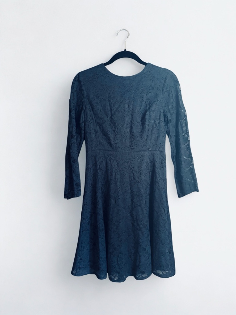 Betsey Johnson Navy Long-Sleeve Lace Fit & Flare Dress